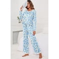 thumbnail image 2 of Women's Long Sleeve Sleepwear Soft Crew Neck Pyjama Set,Jasmine Blue, 2 of 5
