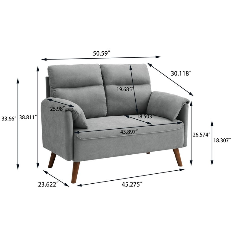 Jarenie 50.6 inch Small Loveseat Sofa, Mid Century Modern Love Seat Couch with Back Cushions and Wood Legs, 2 Seater Small Couches for Living Room