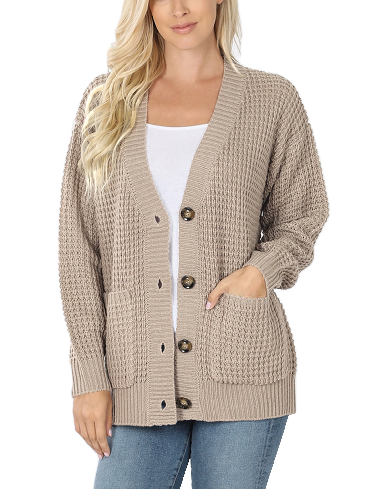 waffle knit cardigan with pockets