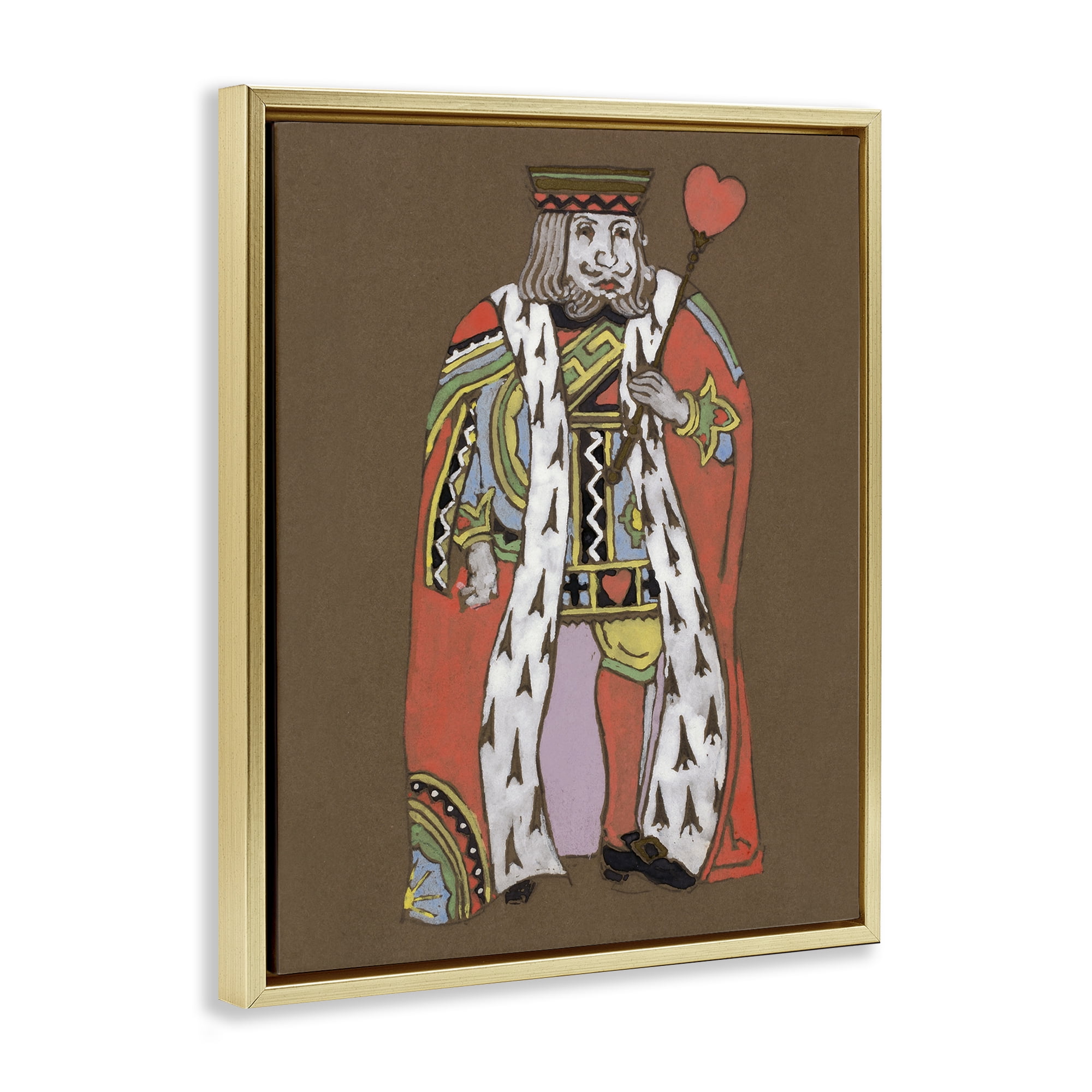 Stupell Industries King Playing Card Motif Entertainment Painting Gold Floater Framed Canvas Art Print Wall Art, 25 x 31