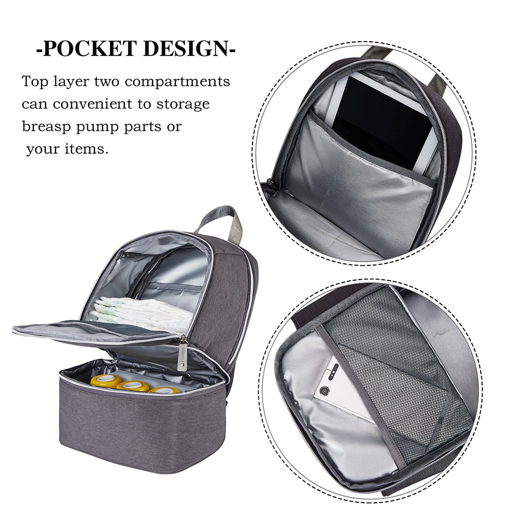 Breast Pump Bag Backpack - Cooler Lunch Bag Double Layer for Mother Large Size Gray