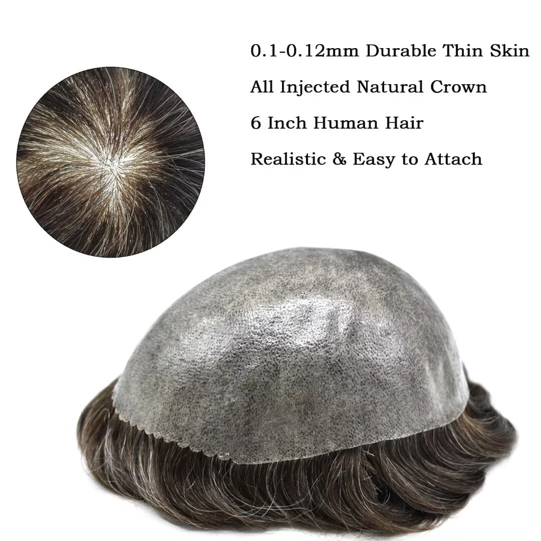 LYRICAL HAIR Toupee Hair for Men Thin Skin Mens Toupee Human Hair Replacement System 7"X9" All Poly Mens Hairpiece PU Injected Mens Wig Units