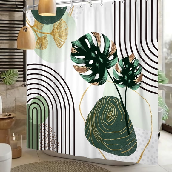 MIZHONA Boho Mid Century Shower Curtain Minimalist Aesthetic Bathroom Curtain Abstract with Hooks 72"x72"