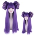 thumbnail image 1 of Peluca para cosplay, pelo largo sintético, color morado, 70 cm, con moños rizados, 1 of 1