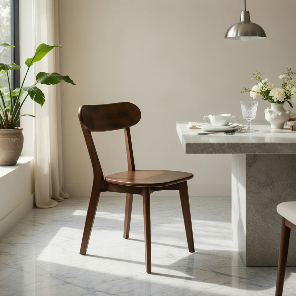 Hommoo Mid Century Modern Solid Wood Dining Chairs Set of 2, Ergonomic Curved Backrest, Adjustable Leveling Feet, for Dining Room, Kitchen & Living Room, Walnut