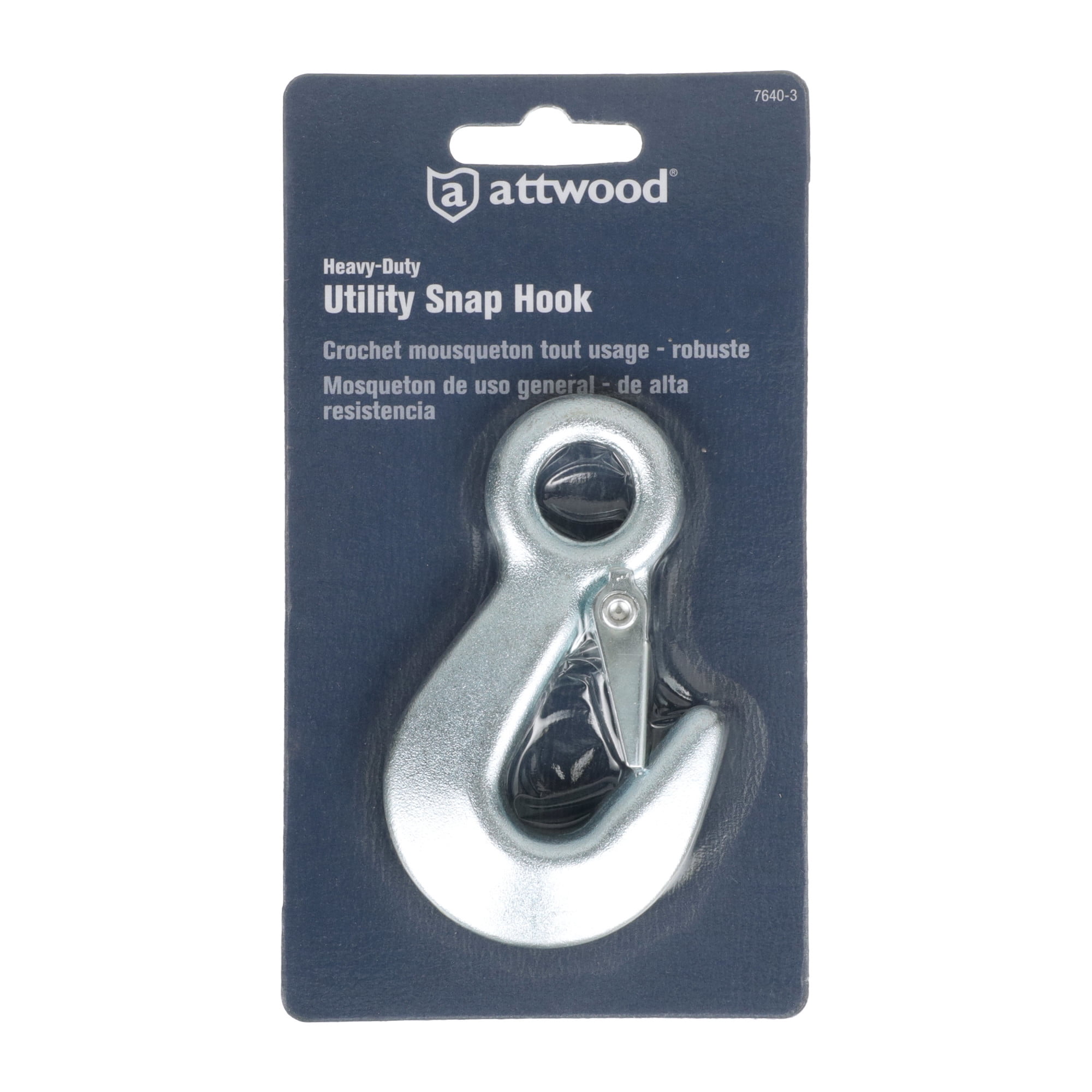 Attwood 7640-3 Utility Snap Hook — Heavy-Duty, Spring-Loaded Closure, Zinc-Plated Steel, 4 In. Long, 5/8-In. Ring Diameter