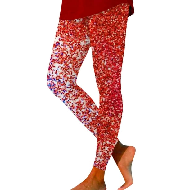 MKLEKYY Leggings de yoga de cintura alta con estampado del Día de la Independencia para mujer, pantalones de entrenamiento para yoga y fitness