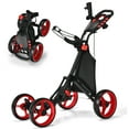 thumbnail image 1 of Gymax 4 Wheels Foldable Golf Push Pull Cart Trolley w/ Brake Waterproof Bag Red, 1 of 10