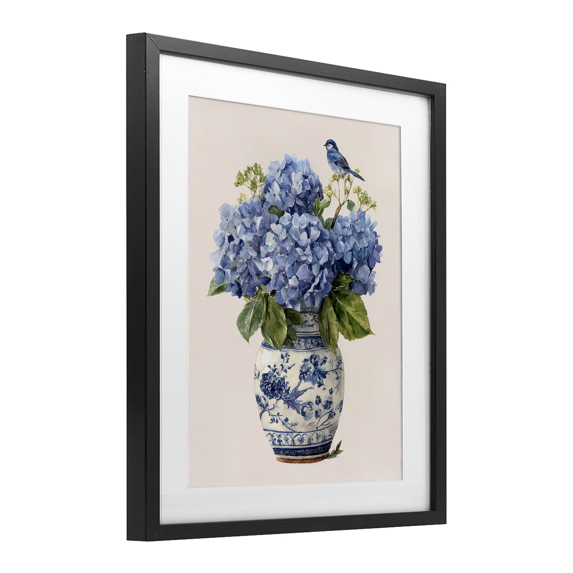 Stupell Industries Songbird Perched on Hydrangeas Black Framed Print Under Glass, design by Imagine It Images