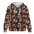 thumbnail image 5 of Yuyamidu Womens Zip Up Hoodies Sugar Skull Hoodie Oversized Sweatshirt for Women Plus Size Zip Up Hoodie Plus Size Oversized Sweatshirt with Pockets 2XL, 5 of 8