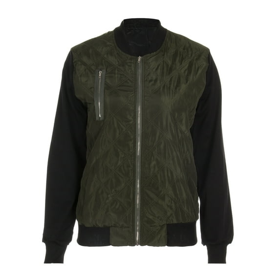 Womens Classic Diamond Quilted Zip Up Bomber Jacket Lightweight Long Sleeve Jacket Coat (Green, S)