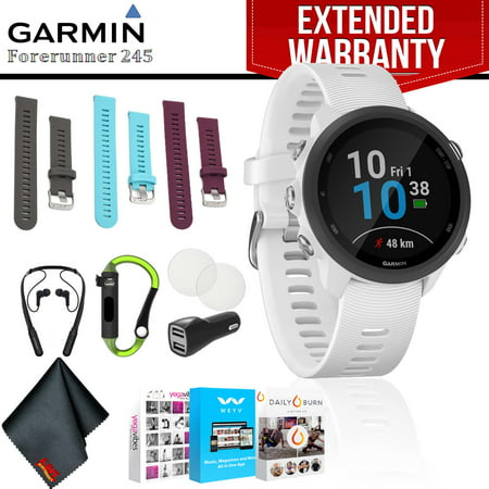 Garmin Forerunner 245 Music GPS Running Smartwatch (White) + Fully Loaded Bundle