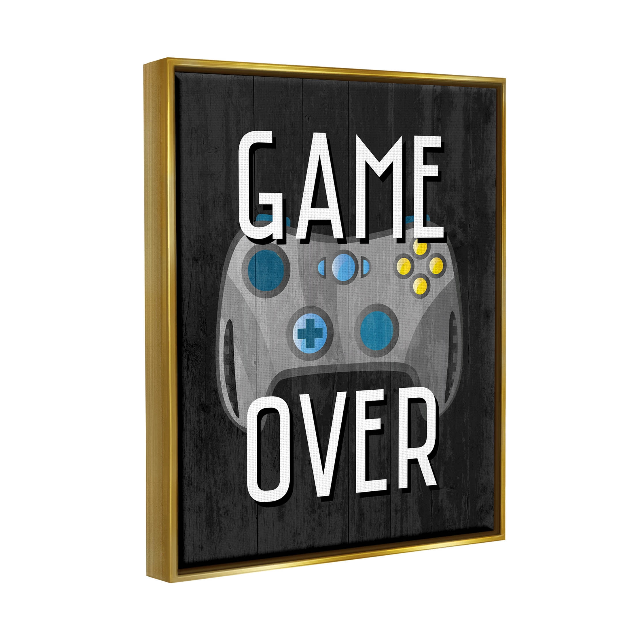 Stupell Industries Game Over Controller Graphic Art Metallic Gold Floating Framed Canvas Print Wall Art, Design by Kim Allen