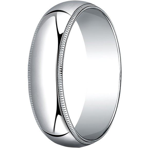 Mens 18K White Gold, 6.0mm Traditional Dome Oval Wedding Band with Milgrain (sz 11.5)