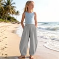 thumbnail image 5 of FRSASU Girls Loose Fit Wide Leg Pants Casual Baggy Trousers with Pockets Lightweight Summer Sweatpants for Kids Gray, 5 of 9