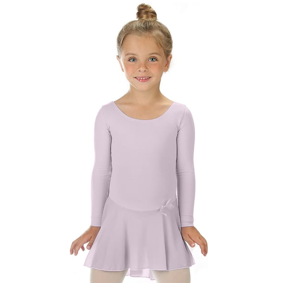 Elowel Girls Leotard Toddlers Long Sleeve Skirted Dress for Gymnastics Dance Ballet Lavender Size 12-14
