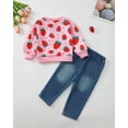 thumbnail image 5 of 18 Months Baby Girls Clothes 24 Months Girls Fall Winter Pant Set Toddler Girls Ruffle Long Sleeve Strawberry Print Top Jeans Pants 2PCS Outfits Set Pink, 5 of 8