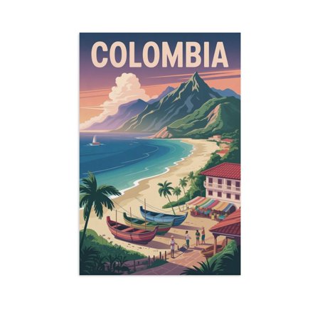 Colorful Vintage City Travel Poster of Santa Marta with Bold Buildings And Local Culture Canvas Poster