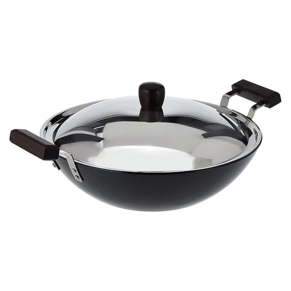 5 Litre Deep Fry Pan, Hard Anodised Kadai with Stainless Steel Lid, Flat Bottom Kadhai, Big Kadai, Black (AD50S)