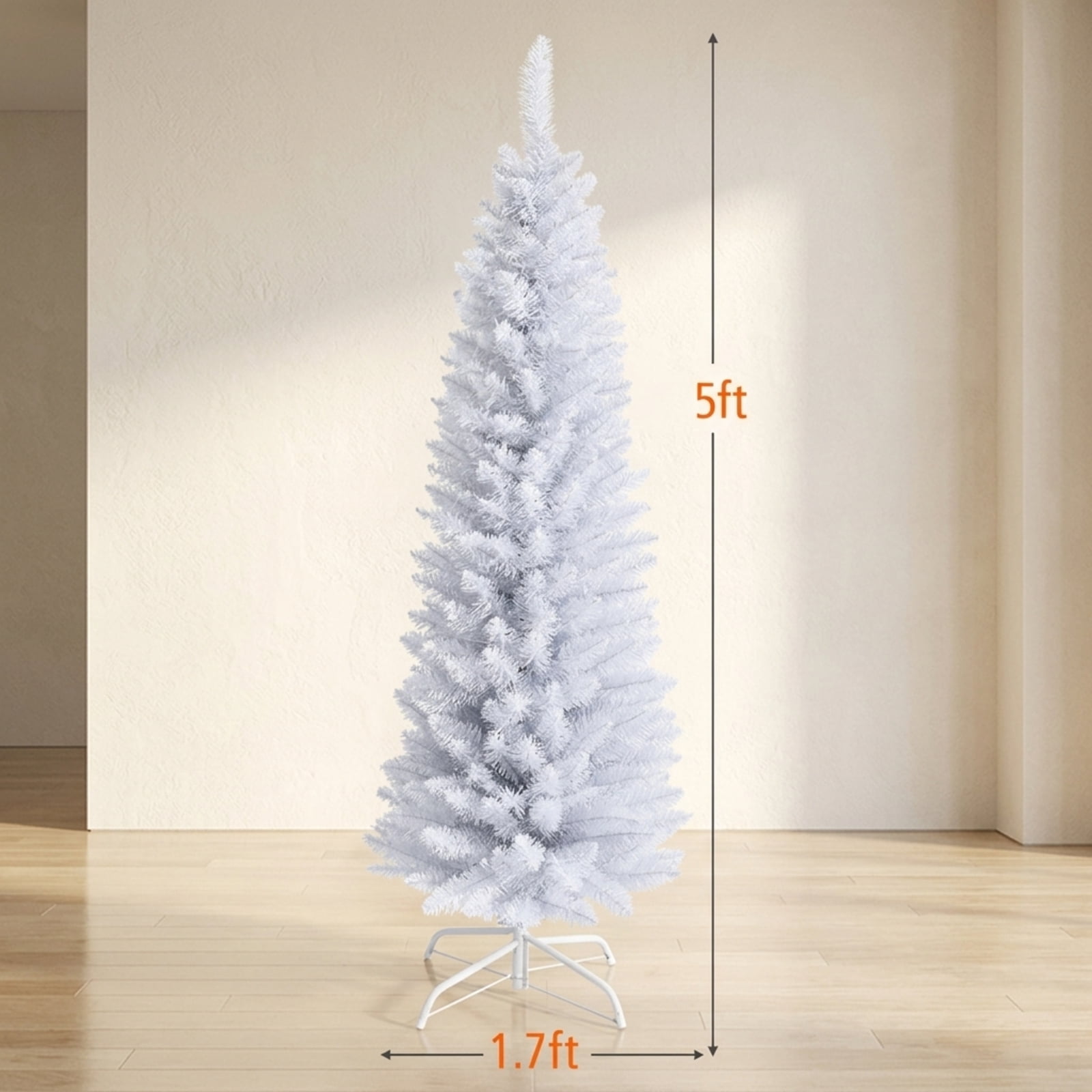 RUIE, 5 ft, Artificial Christmas Tree, with Metal Stand, 240 Branch Tips, White Holiday Xmas Tree for Indoor Home Office Decoration