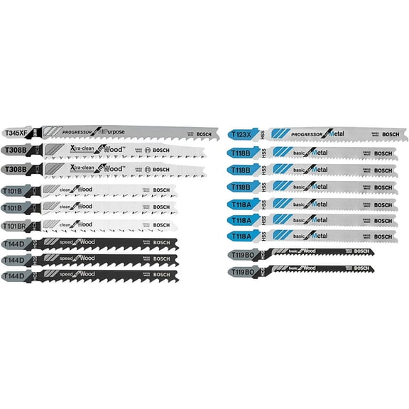 Bosch T Shank Wood And Metal Cutting Jig Saw Blade Set 18Pc