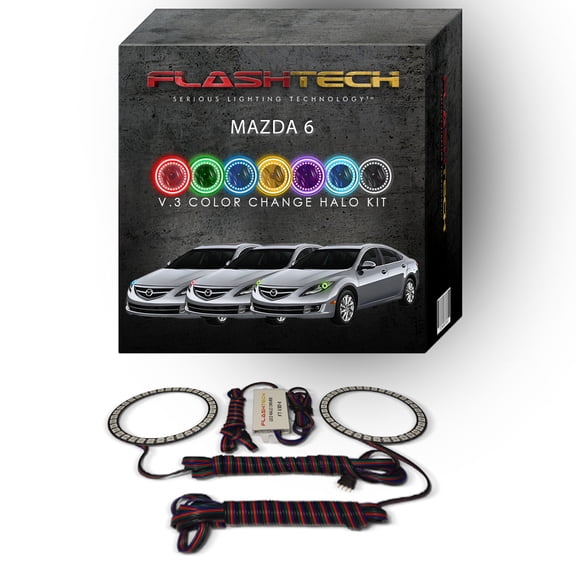 Flashtech RGB Angel Eye Multi Color Changing LED Halo kit for 2011-2013 Mazda 6 Headlights