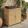 thumbnail image 7 of Weatherproof Wooden Storage Cabinet with Metal Tabletop - Outdoor Potting Bench, Garden Work Table with Adjustable Shelf & Double Doors for Backyard, Patio, Lawn in Natural, 7 of 7