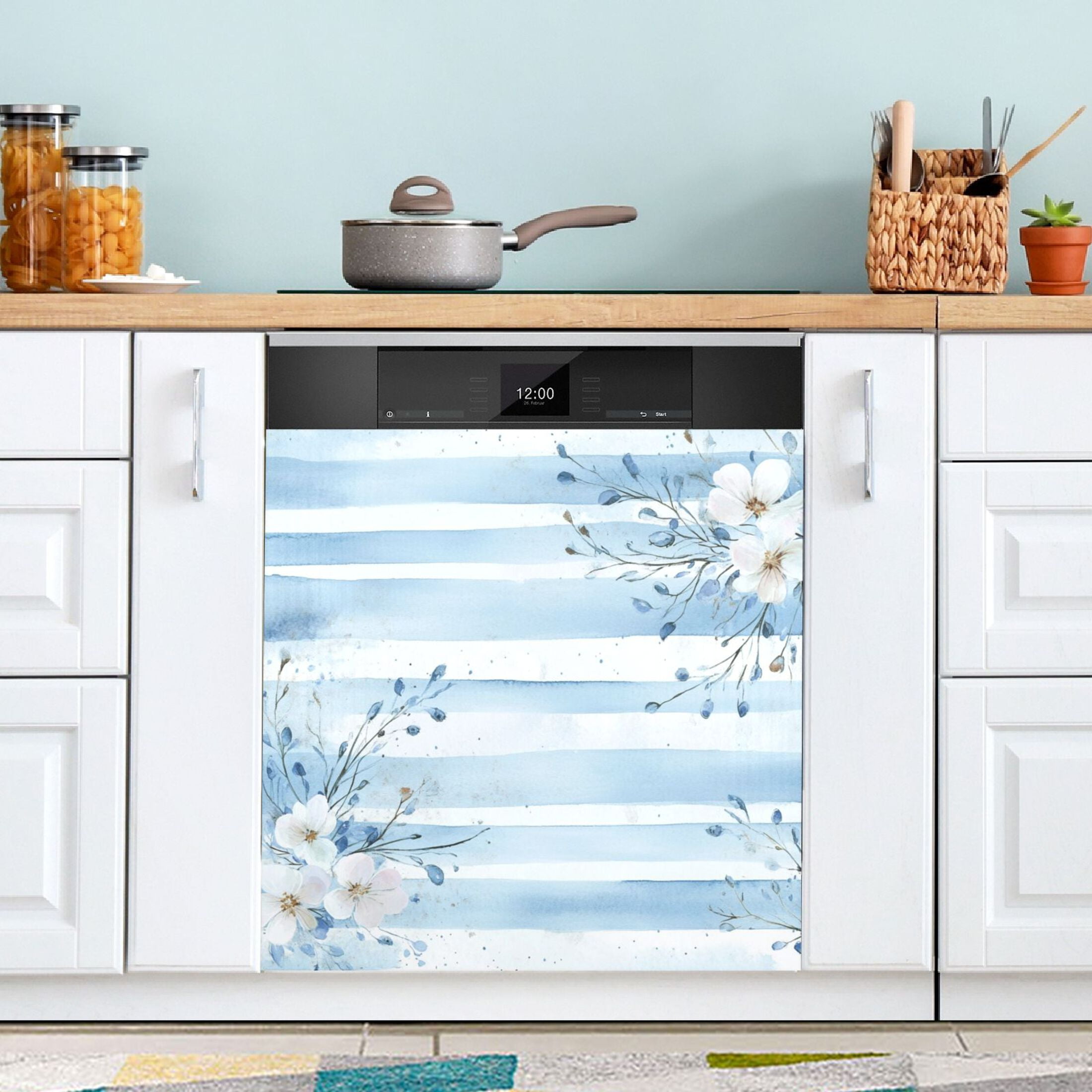 Dishwasher Magnetic Sticker 23x26 Inch Refrigerator Magnetic Sticker Washing Machine Magnetic Sticker Kitchen Panel Magnetic Sticker Home Decor Beautiful Pretty Blue Flowers