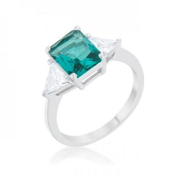 Icon Bijoux R08451R-C32-08 Classic Rhodium Engagement Ring, Aqua - Size 8