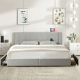 thumbnail image 3 of VECELO King Bed with Drawers, Upholstered Platform Bed Frame with Headboard USB Port, Wooden Slats Support, No Box Spring Needed, Light Gray, 3 of 11