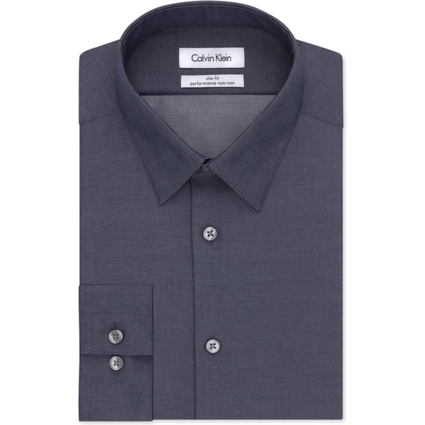 Calvin Klein - Camisa de vestir con botones para hombre, ajuste delgado, azul, cuello de 15.5 pulgadas, manga de 32 a 33 pulgadas