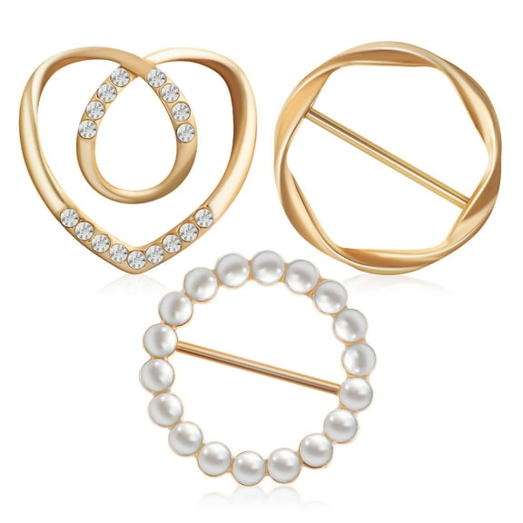 MLINS WORGEOUS 3pcs Scarf Ring Clips Minimalist Shawl Buckle Beaded Twisted Rhinestone Cinch Clip for Women Clothing Accessories