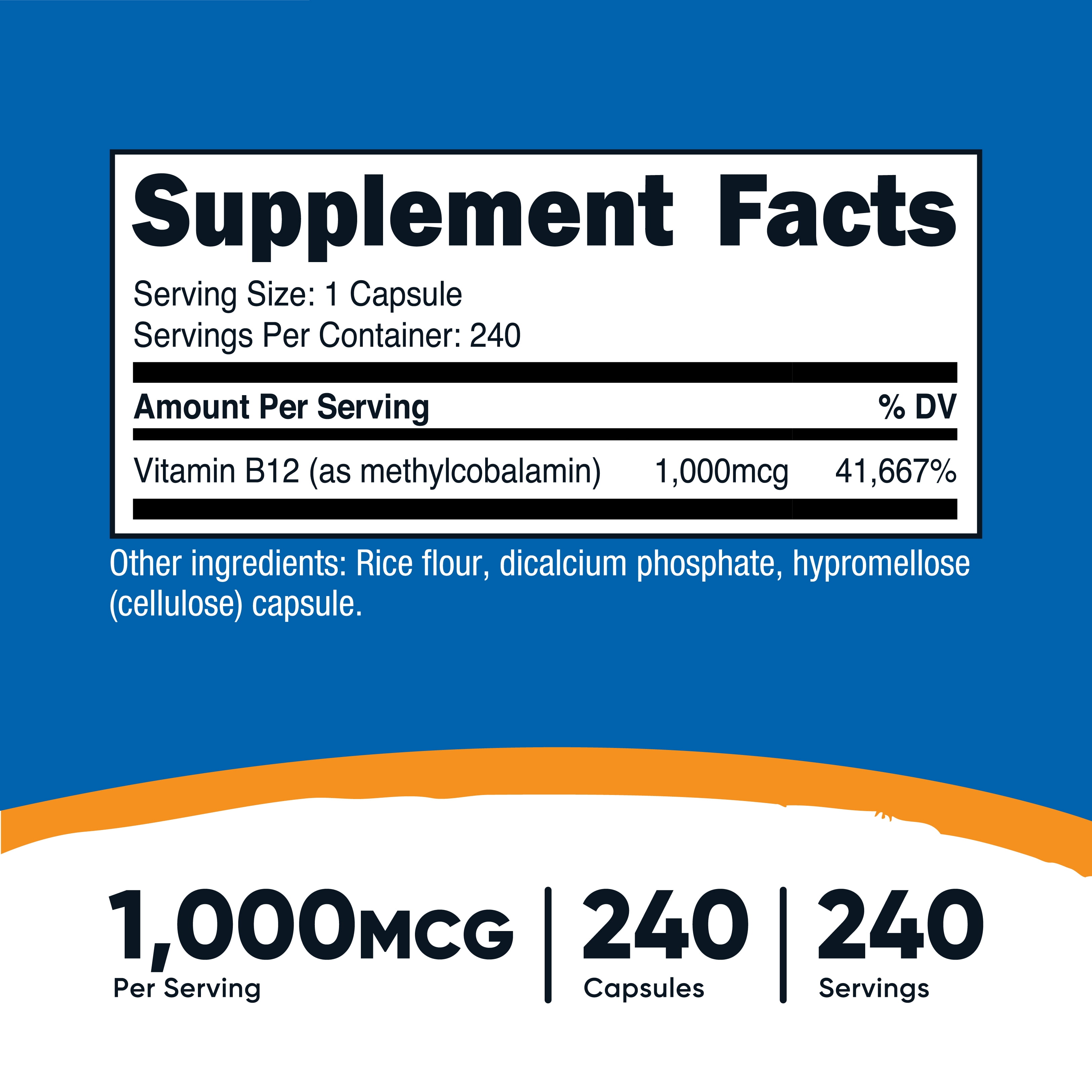 Nutricost Vitamin B12 (Methylcobalamin) 1000mcg, 240 Capsules - Non-GMO, Gluten Free