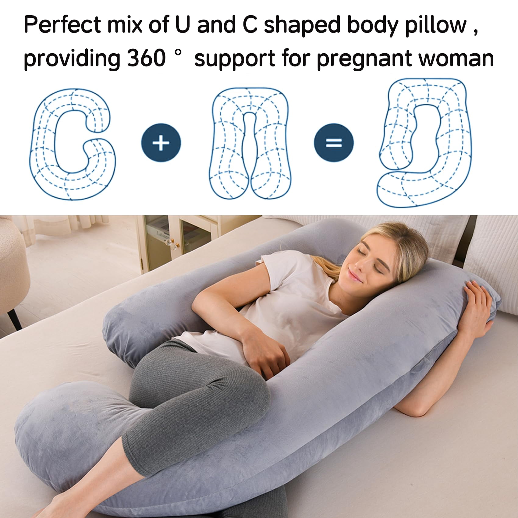 U-shaped Pillow For Sleeping  Full Body Support & Belly - 57 Inch Maternity With Machine Washable Cover |