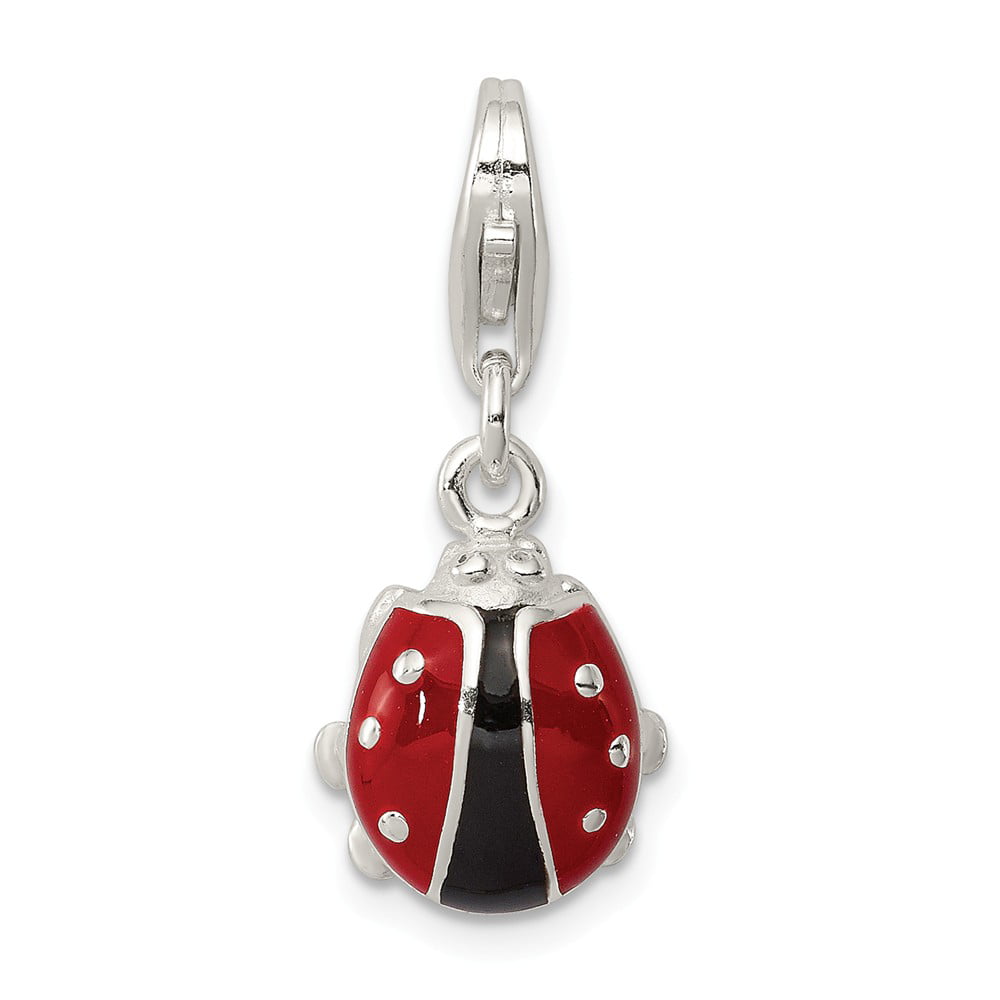 Sterling Silver Enameled Lady Bug Charm on an Adjustable Chain Necklace 18 2 Extender