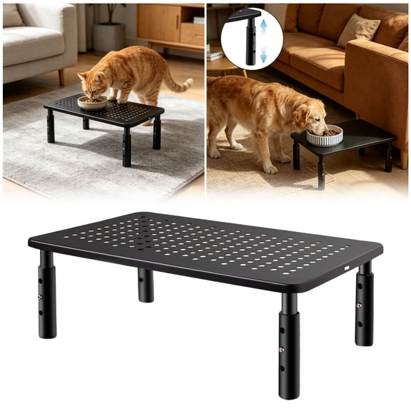 Elevated Pet Bowl Stand, Adjustable Raised Dog Feeder Stand, Metal Raised Pet Feeding Station For Medium Large Dogs Cats Indoor Home Pet Dining(Black-14.57")