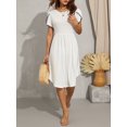 thumbnail image 3 of VISgogo Vestido casual para mujer Cuello redondo Split Manga corta Cintura alta Dobladillo curvo Vestidos de color sólido VISgogo moda, 3 of 9