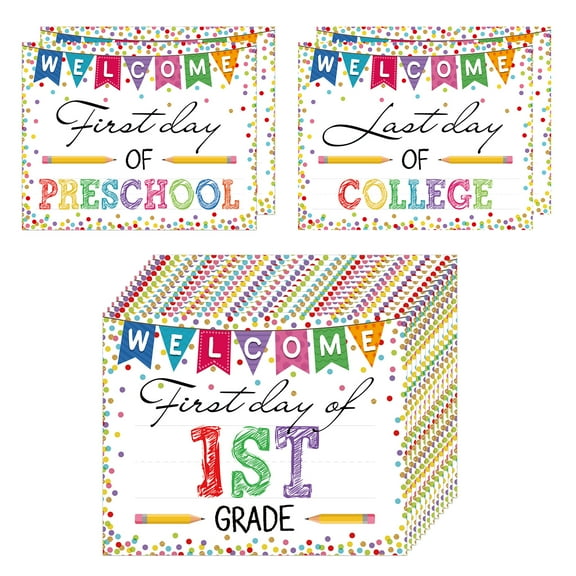 WaaHome First & Last Day of School Photo Prop Sign - 15 Grades Double Sided Back to School Sign 8"x 10" Reusable Photo Prop for Preschool to College First and Last Day Gifts for Boys Girls Daught
