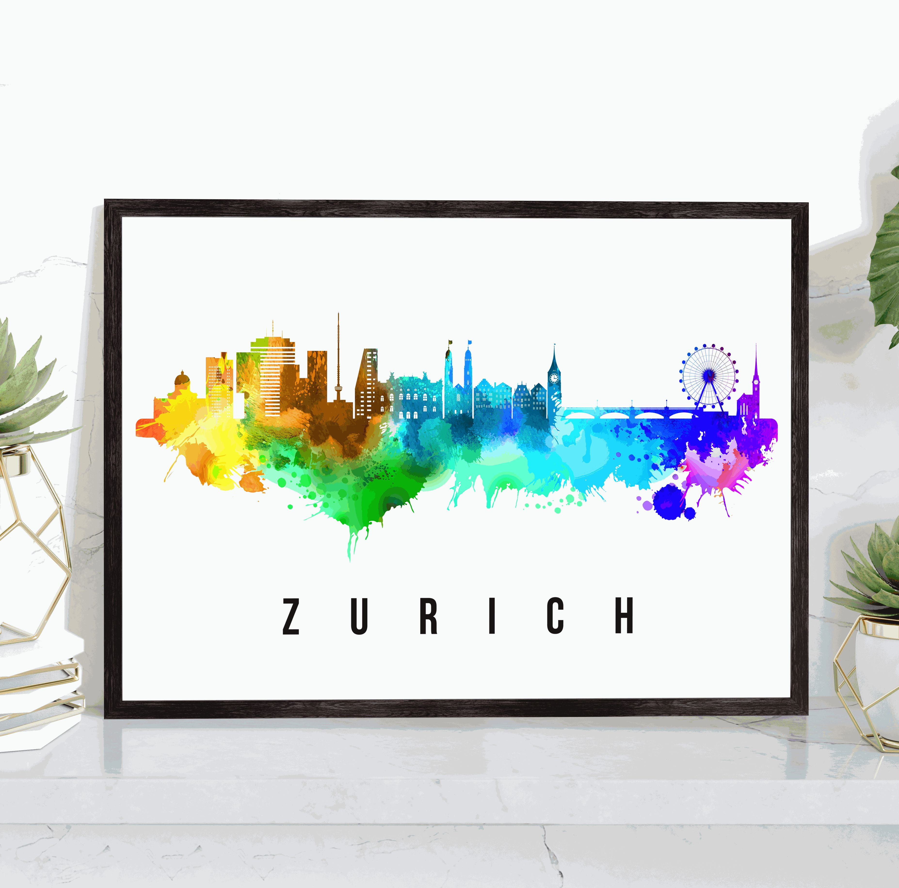 Pera Print Zurich Skyline Switzerland Poster, Zurich Cityscape Painting