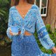thumbnail image 5 of Blusas de manga larga para mujer de TEELYNN, blusas vintage con cuello en V y estampado floral azul, blusas casuales bohemias para playa para otoño, blusas 2024, 5 of 5
