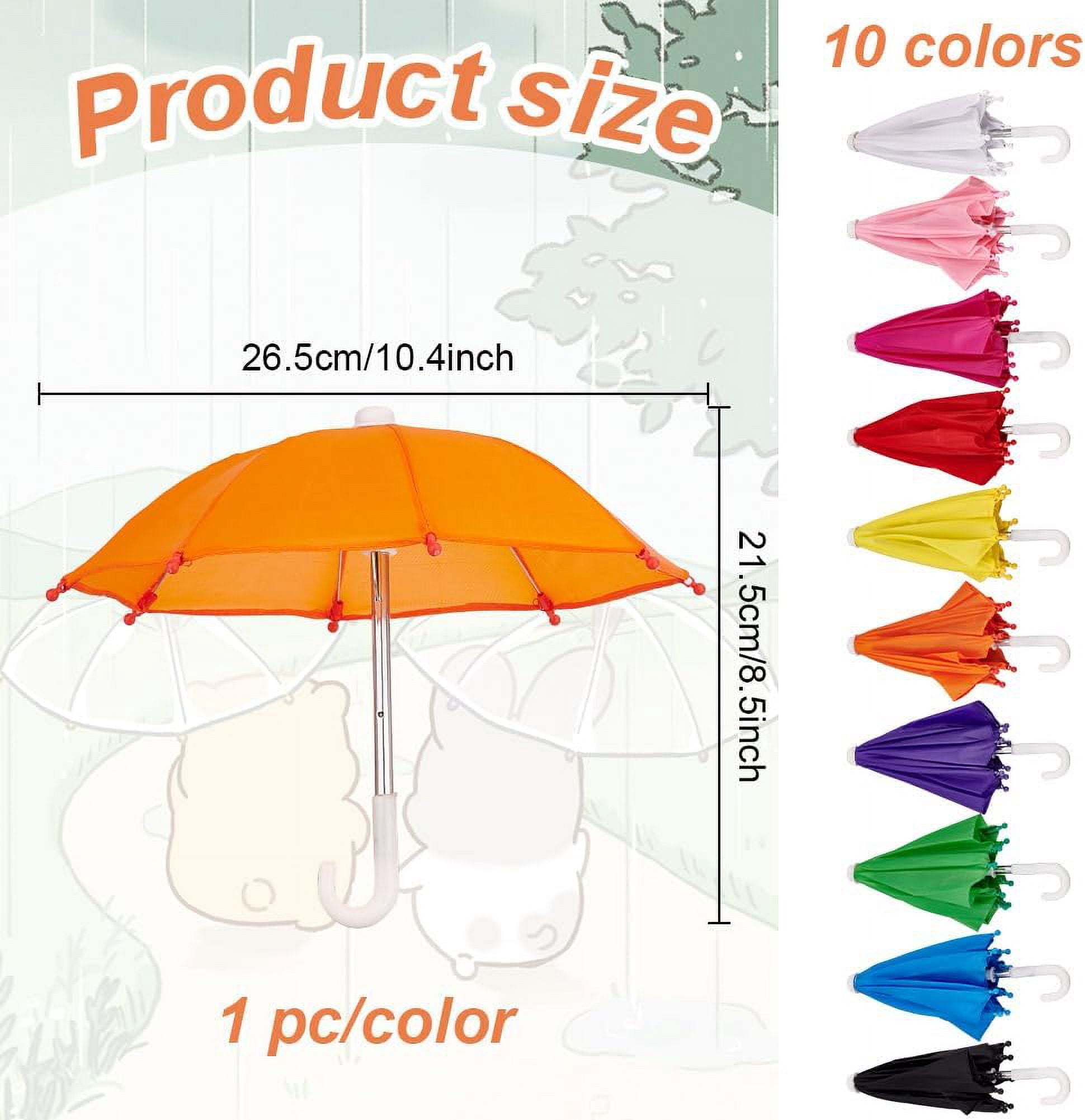 1set 10pcs 10 colors Mini Polyester Umbrella Stainless Steel & Plastic Umbrella Making Supplies for Dolls Accessories Mixed color 215x60x19mm 1pc/color