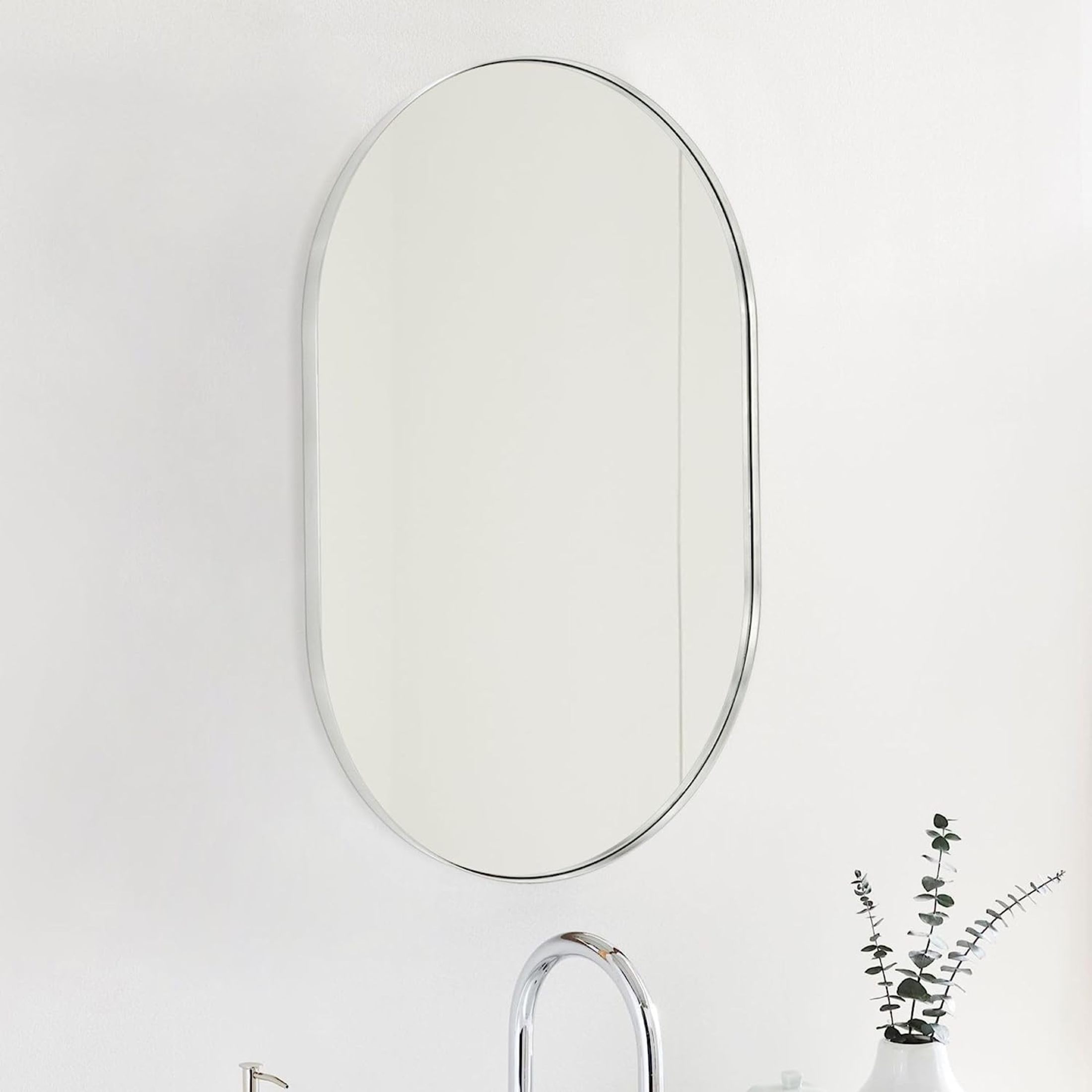 Noble House 20"x 33" Oval Metal Wall Mirror, Vanity Mirror for Bathroom, Bedroom & Living Room, Silver
