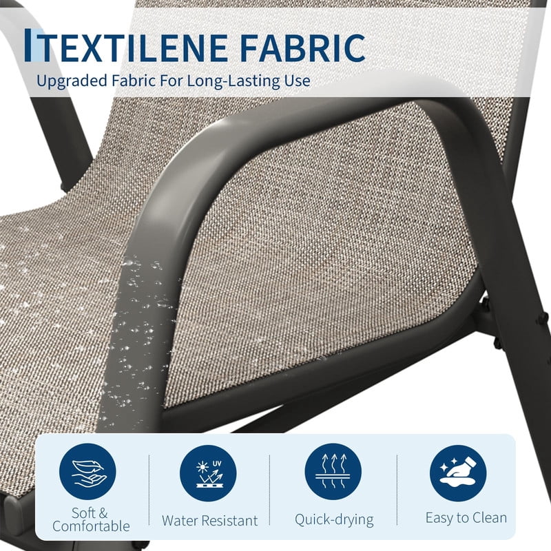 TROPOW Patio Chairs Set of 4, Outdoor Stackable Dining Chairs with Textilene Fabric, All-Weather Deck Stacking Chairs with High Back for Backyard Poolside Garden Balcony, Brown