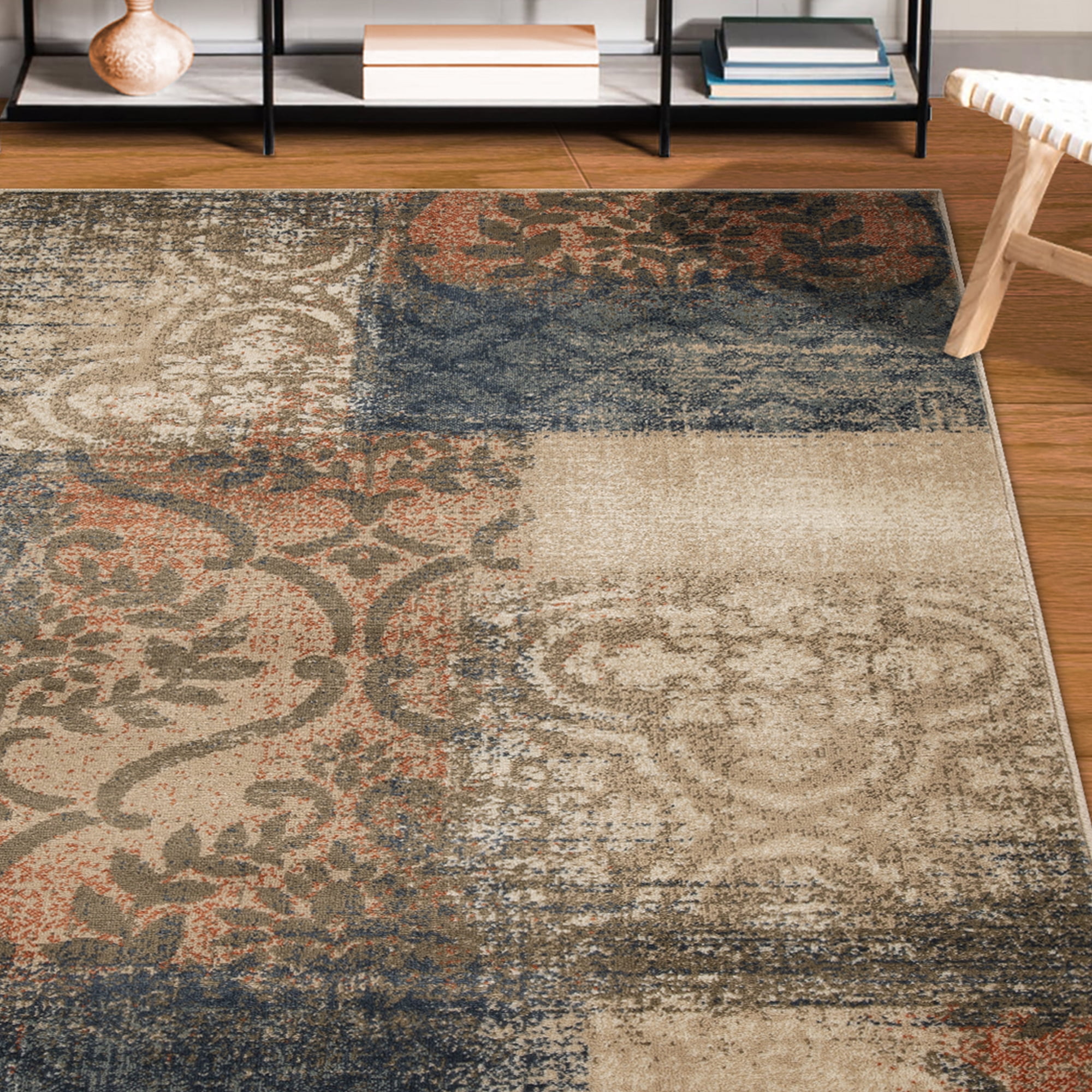 Superior Bristol 2' 7" x 8' Indoor Runner Rug, Rugs for Living Room Bedroom, Midnight Navy-Salmon