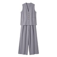 thumbnail image 2 of Bosfbaoi Two Piece Sets for Women Linen Blend Fashion Outfit Set V-Neck Sleeveless Button Tops Comfort Waist Wide Leg Pants Matching Sets Women Clothing, 2 of 6