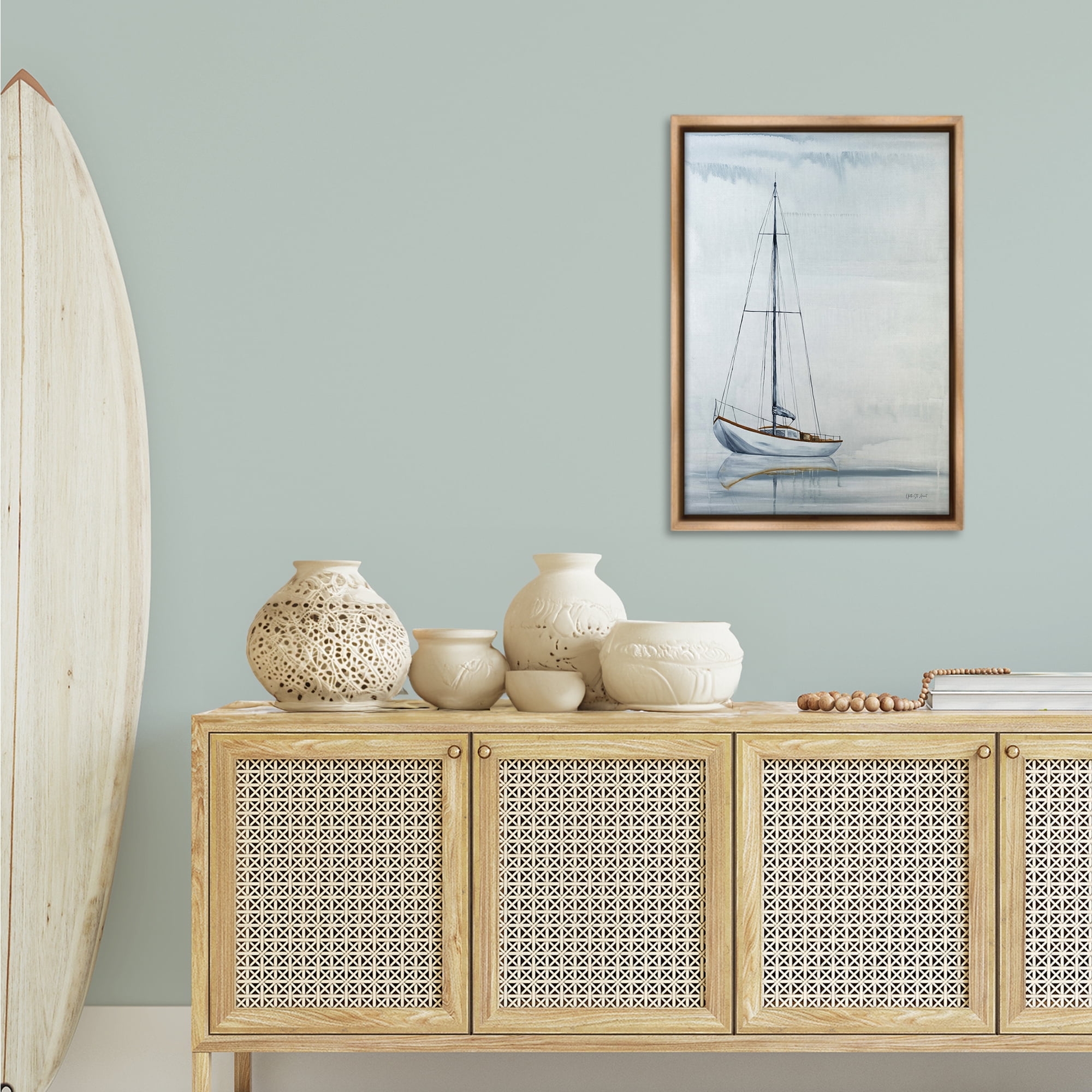 Stupell Industries Sail The Horizon Transportation Painting Brown Floater Framed Canvas Art Print Wall Art, 21 x 31