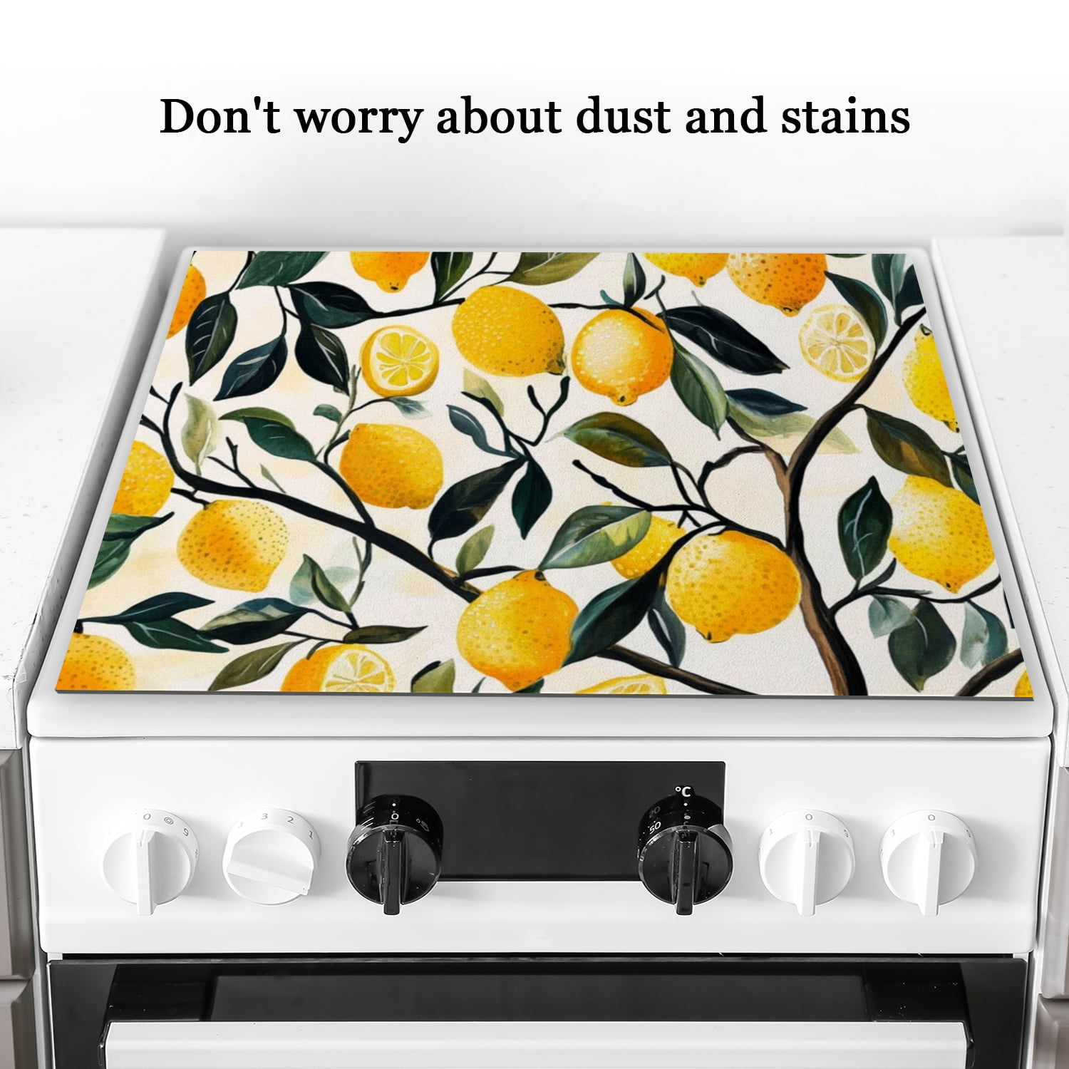 Electric Stove Top Cover, Lemons and Leaves, Heat Resistant Gas Cooktop Cover, Glass Induction Cooktop Protector mat, Oilproof Decoration pad for Kitchen RV (28×20 Inch)