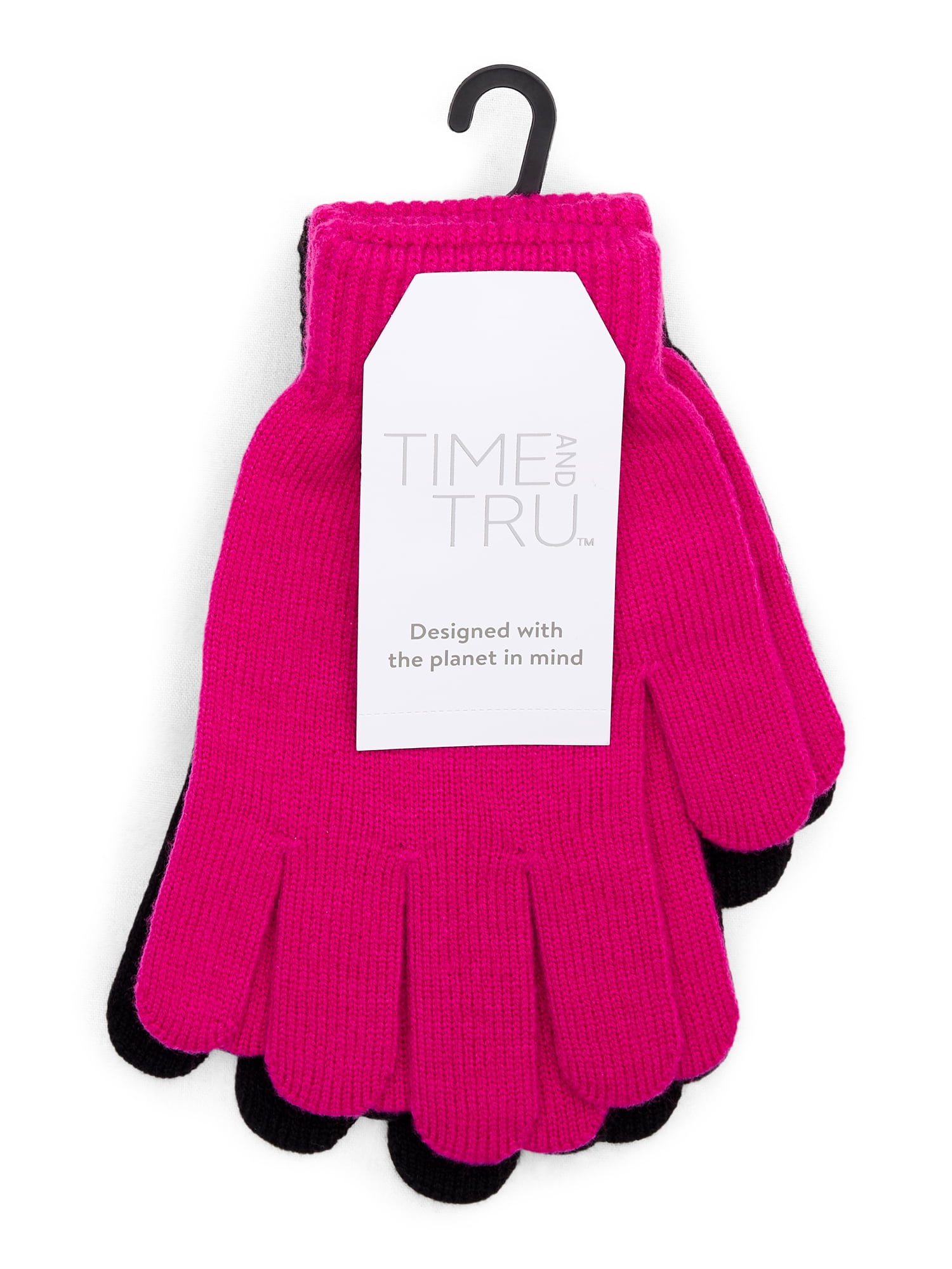 Time and Tru Women's Knit Gloves, 2-Pack, Festive Fuchsia