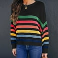 thumbnail image 3 of Fesfesfes Women Color Block Sweater Cable Knit Rainbow Striped Tops Young Ladies Long Sleeve Sweaters Blouse Tops, 3 of 6