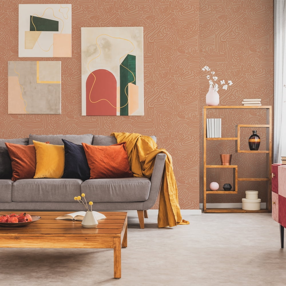 Tempaper Sketch Rouge Peel and Stick Wallpaper, 20.5" x 16.5'